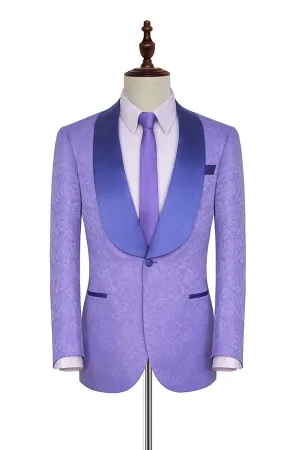 Lavender Jacquard Silk Shawl Lapel Bespoke Marriage Suits