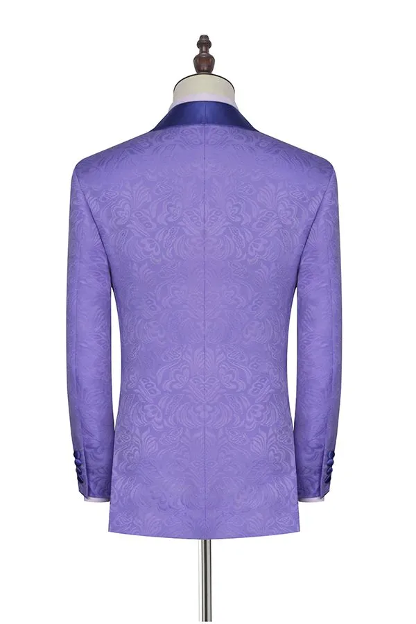 Lavender Jacquard Silk Shawl Lapel Bespoke Marriage Suits
