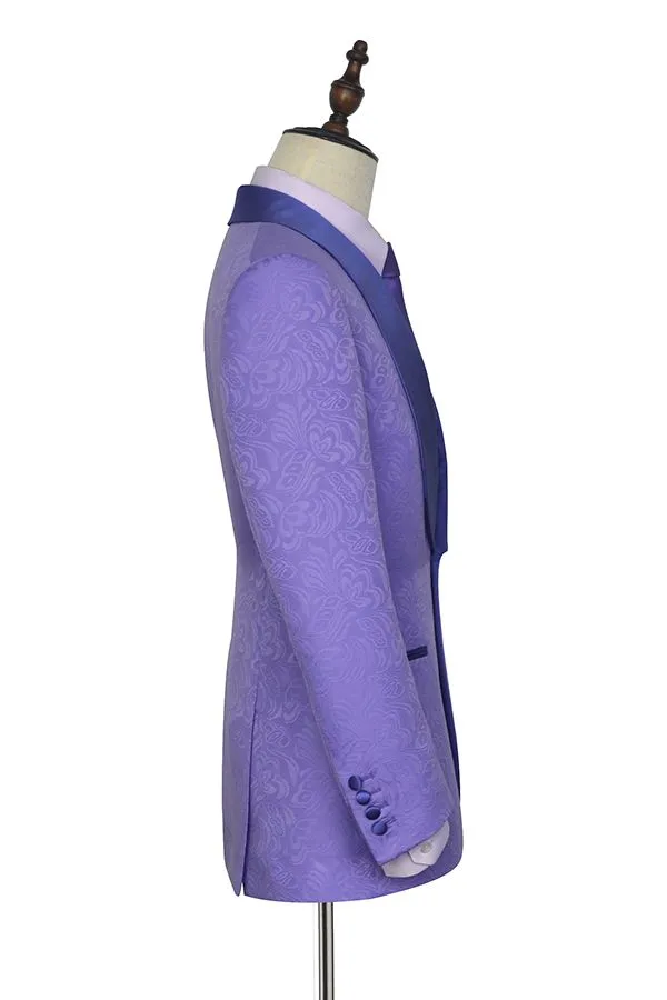 Lavender Jacquard Silk Shawl Lapel Bespoke Marriage Suits