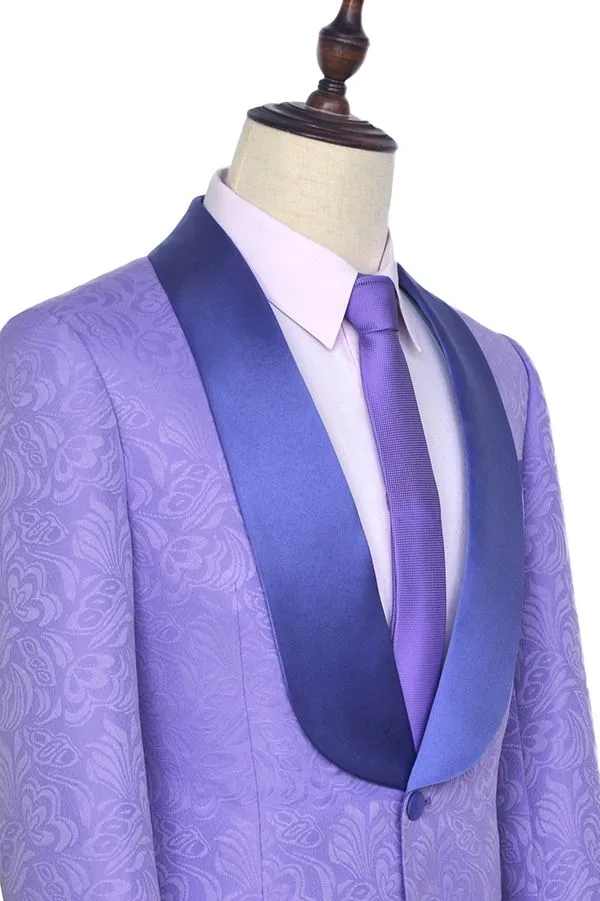 Lavender Jacquard Silk Shawl Lapel Bespoke Marriage Suits