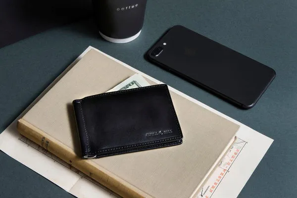 LEATHER MONEY CLIP WALLET, BLACK
