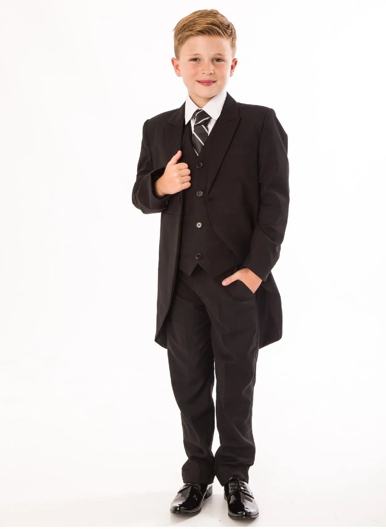Leo - Black 5 Piece Tail Coat Suit
