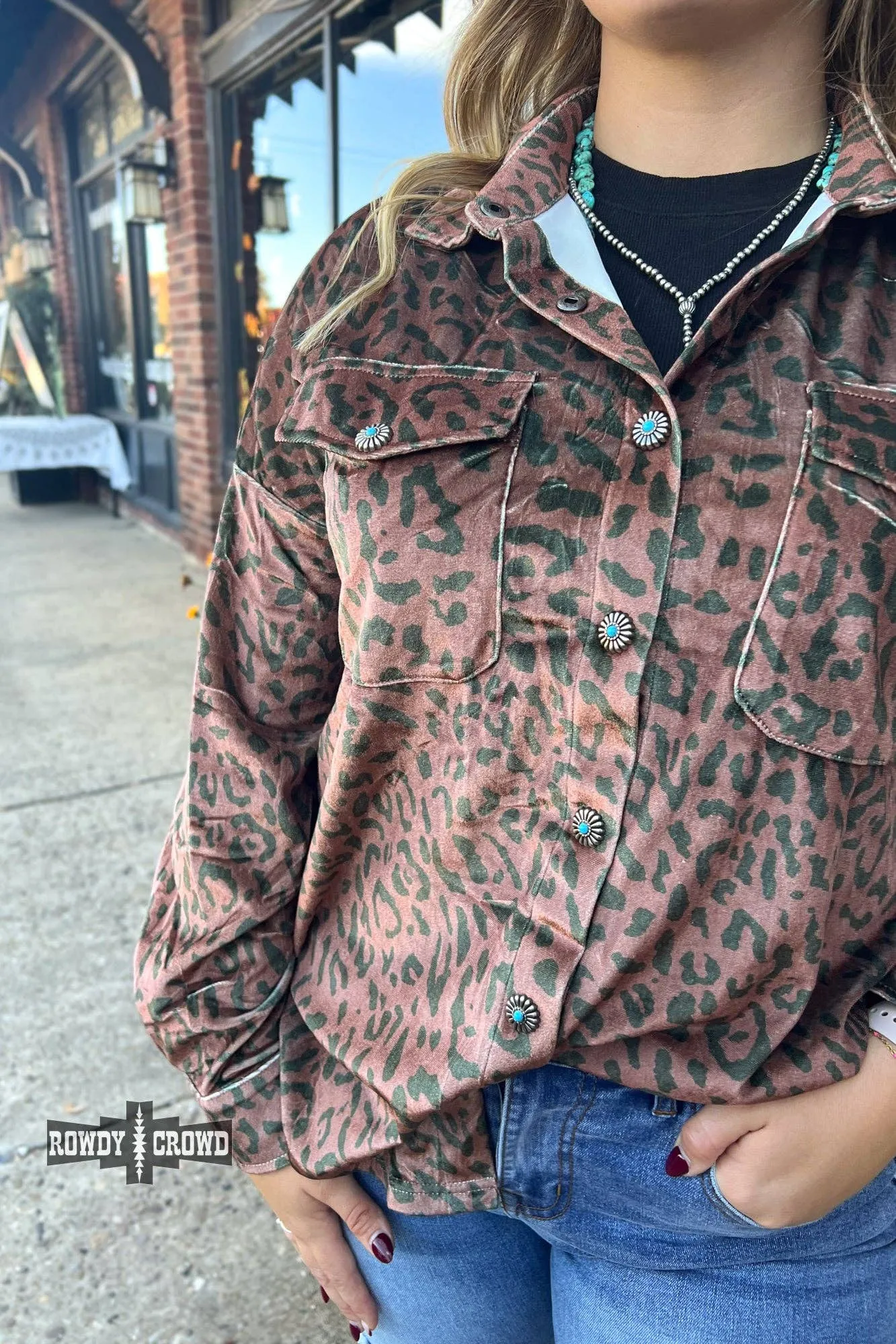 Leopard print button up top