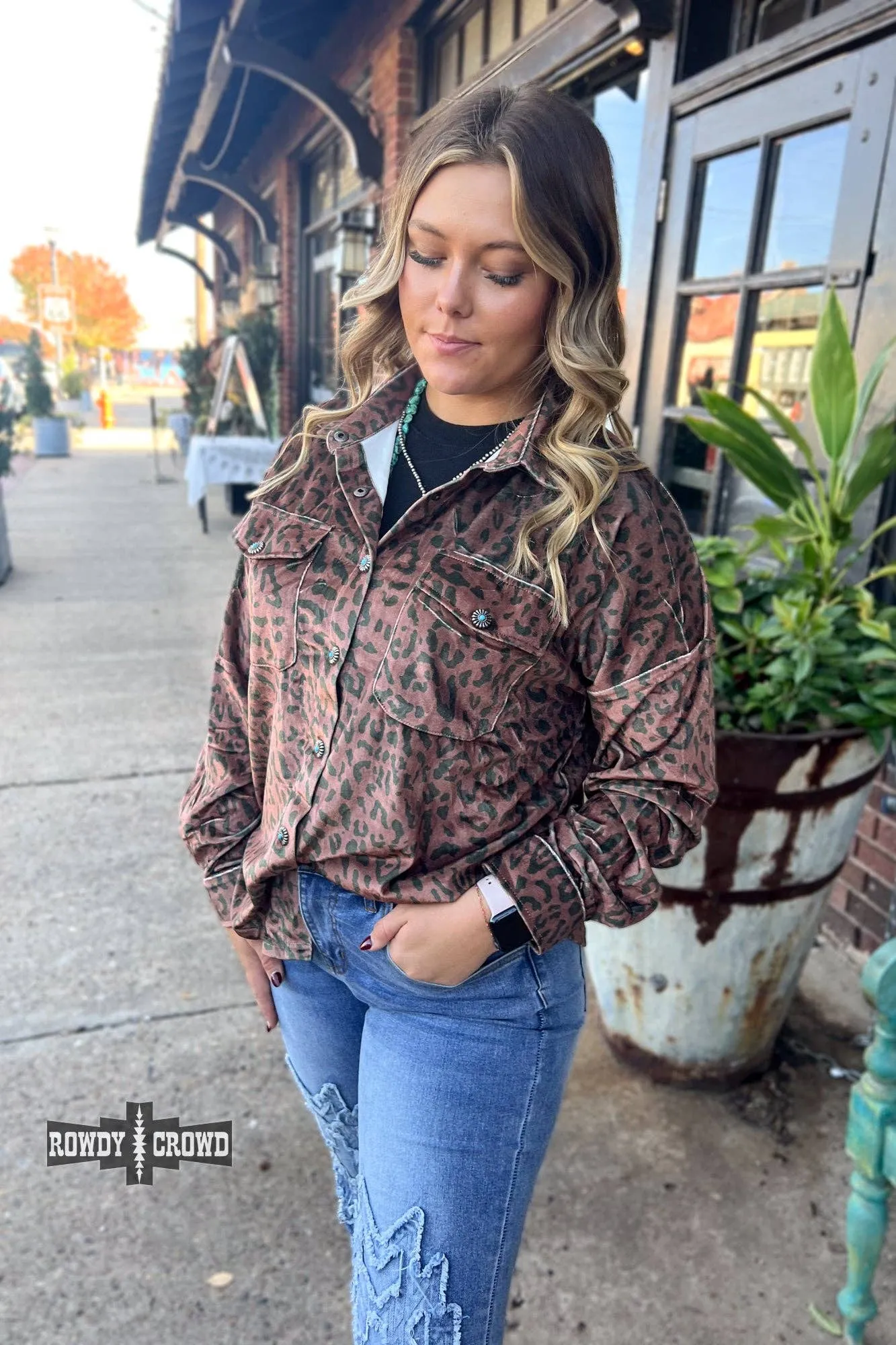 Leopard print button up top