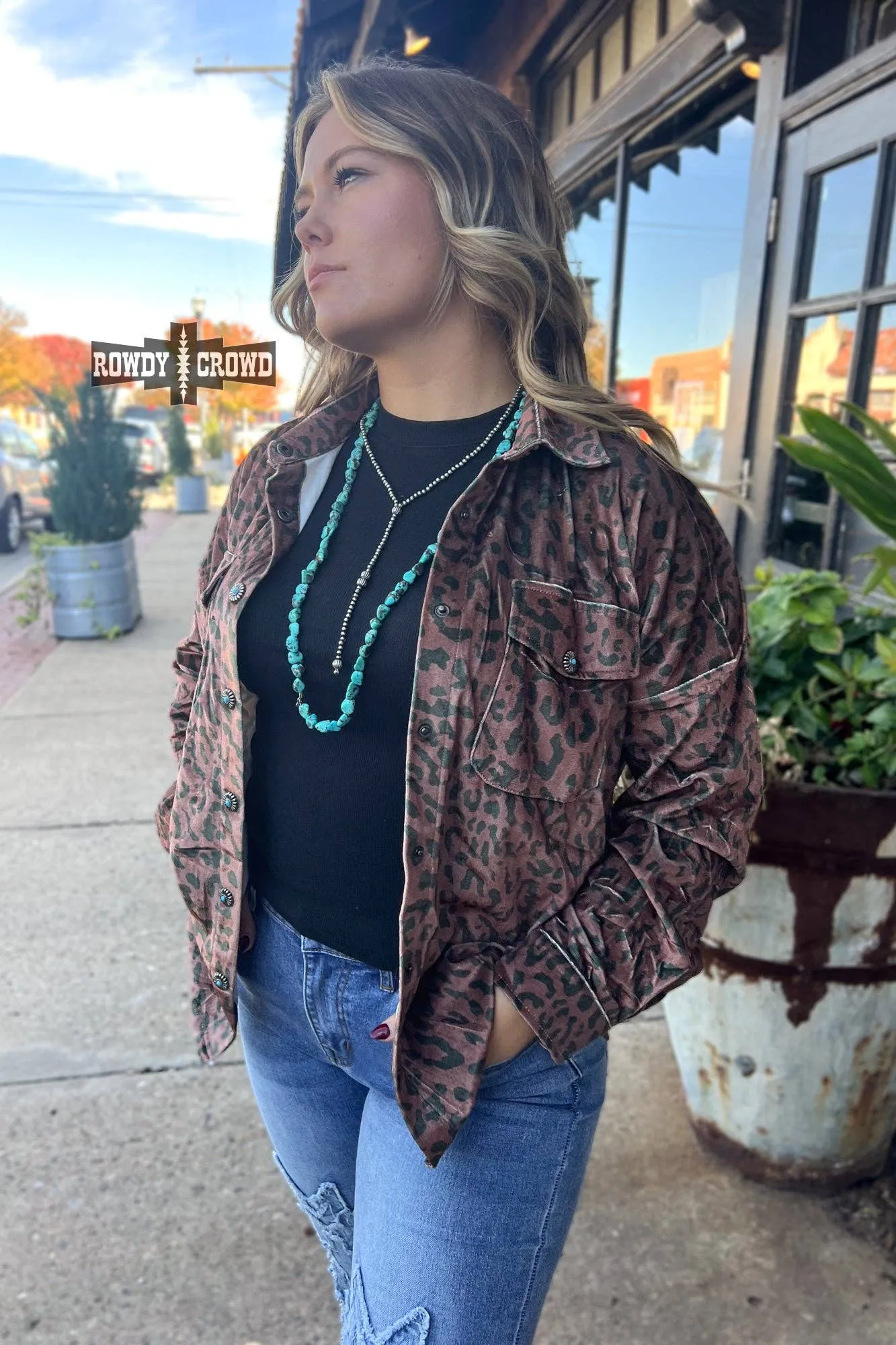 Leopard print button up top