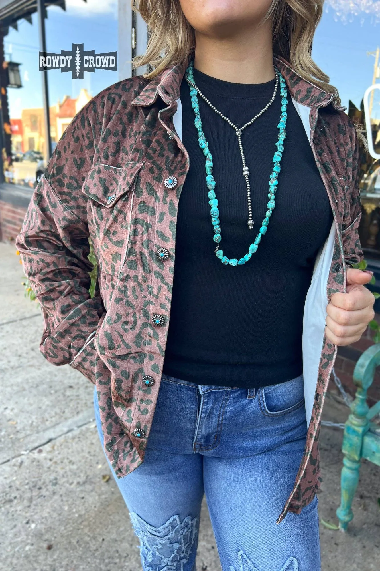 Leopard print button up top