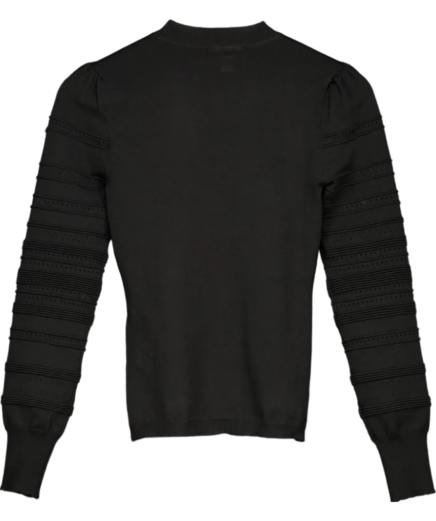 lipsy london Lipsy Black Knitted Stitch Sleeve Button Fine Gauge Jumper UK 8
