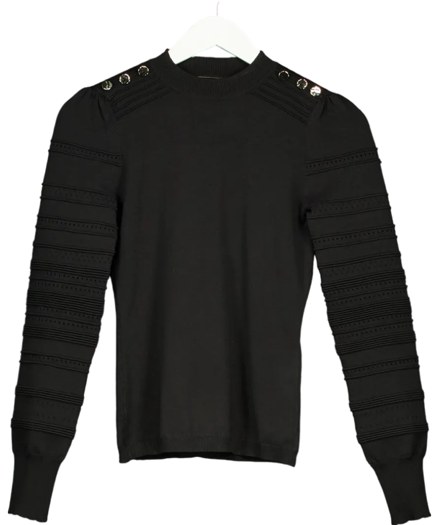 lipsy london Lipsy Black Knitted Stitch Sleeve Button Fine Gauge Jumper UK 8