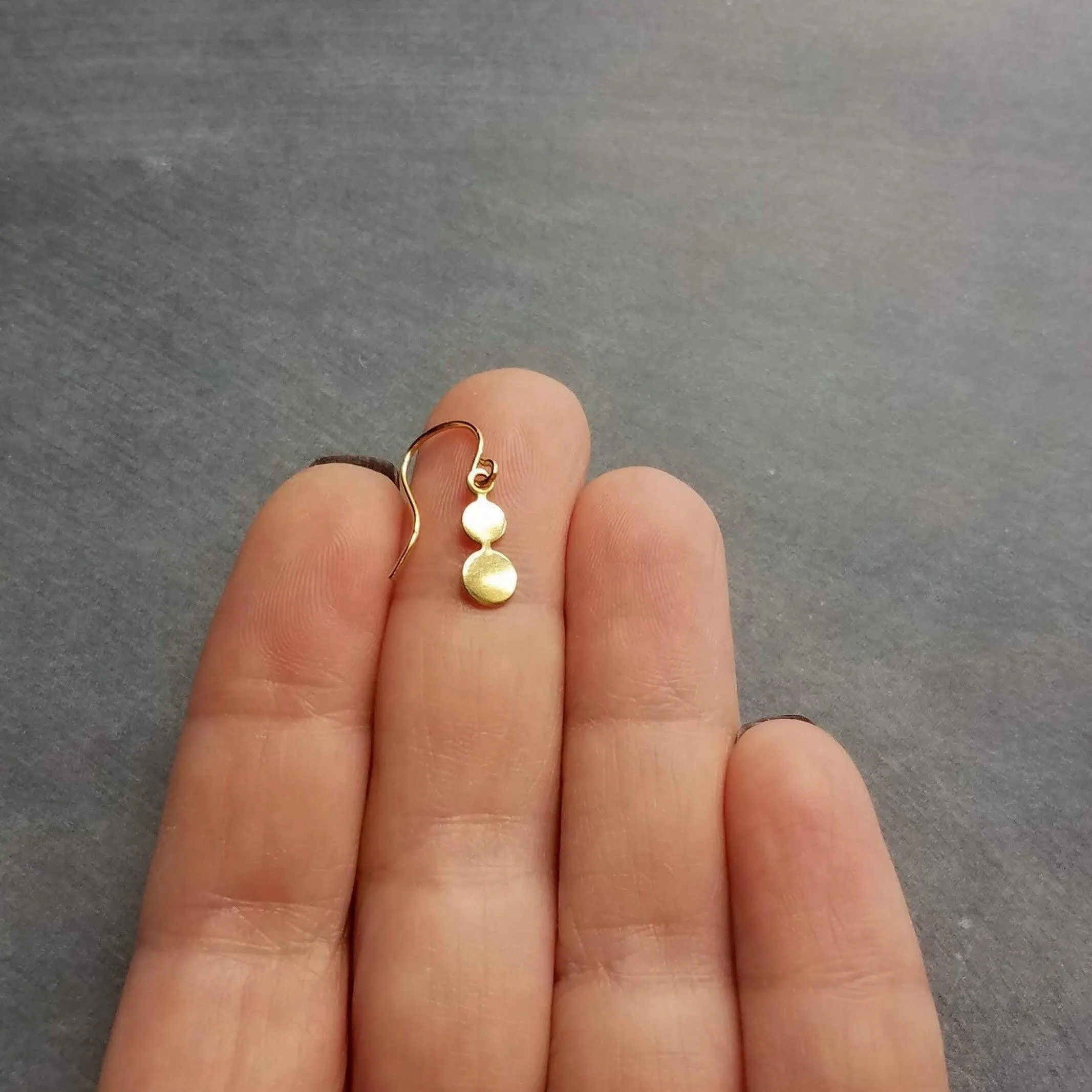 Little Gold Dot Earrings, tiny gold earring, connected dots, brass earring, small dangles, small gold circle earring, delicate gold dangle