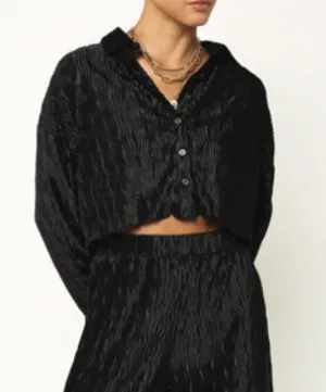 Long Sleeve Button Down Cropped Top