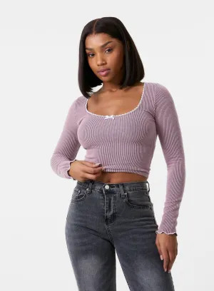 Long Sleeve Rib Top with Bow