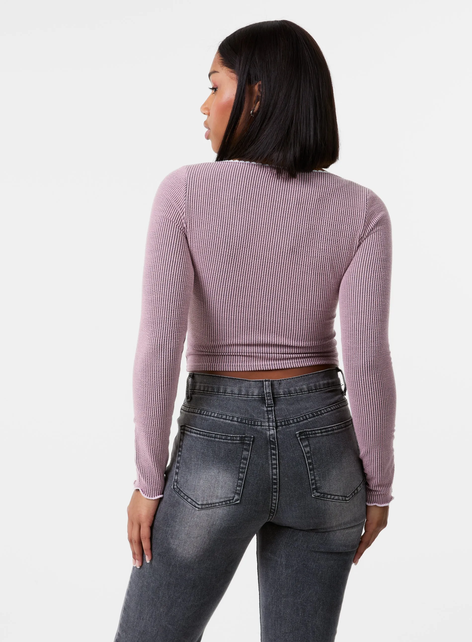 Long Sleeve Rib Top with Bow