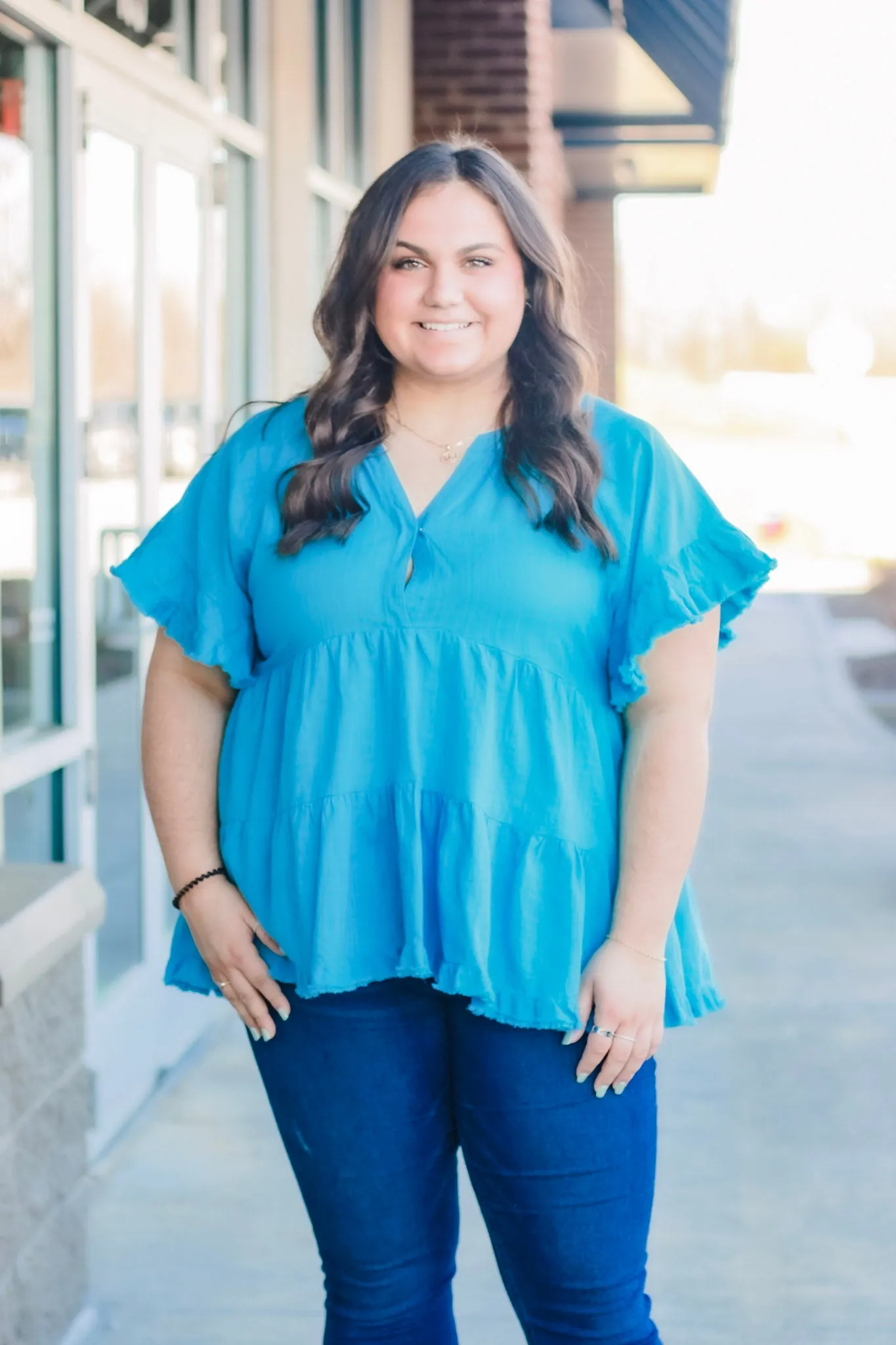 Love You Anyway Tiered Top in Aqua