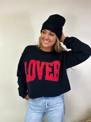 Lover Black Puff Cropped Graphic Crewneck