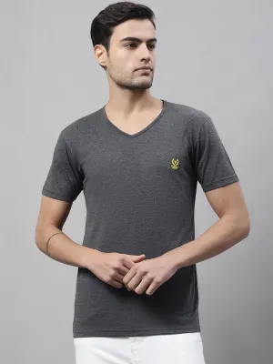 Mack Jonney V Neck Cotton Solid Anthracite T-Shirt for Men
