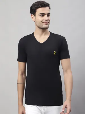 Mack Jonney V Neck Cotton Solid Black T-Shirt for Men