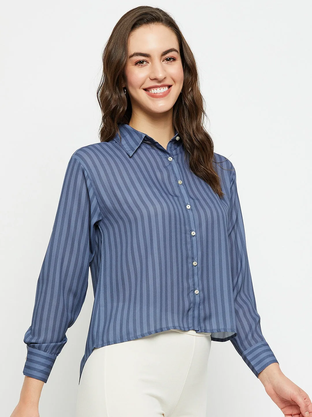 Madame Blue Striped Polo Neck Shirt