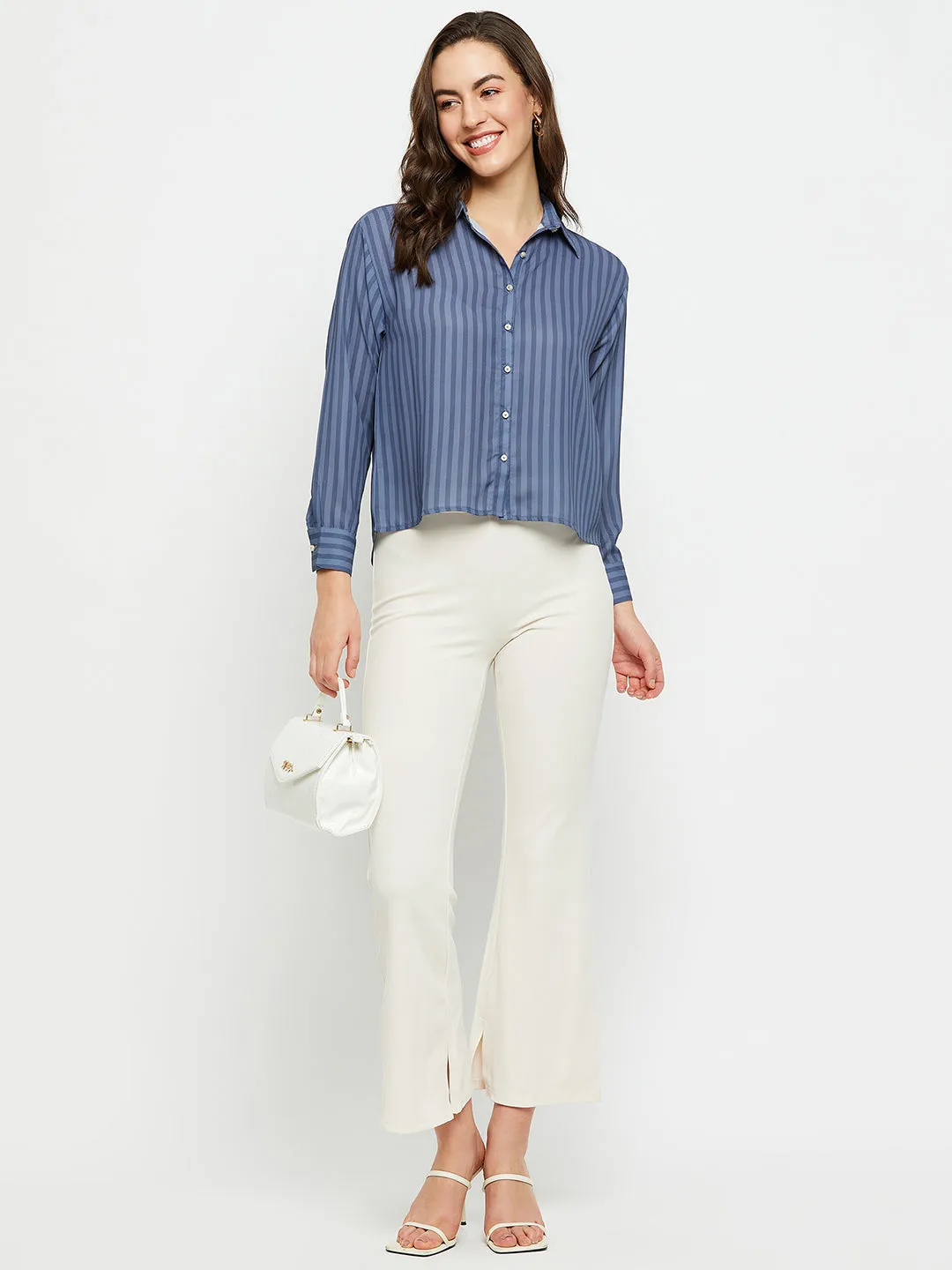 Madame Blue Striped Polo Neck Shirt