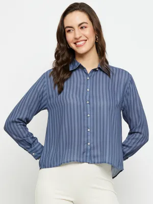 Madame Blue Striped Polo Neck Shirt