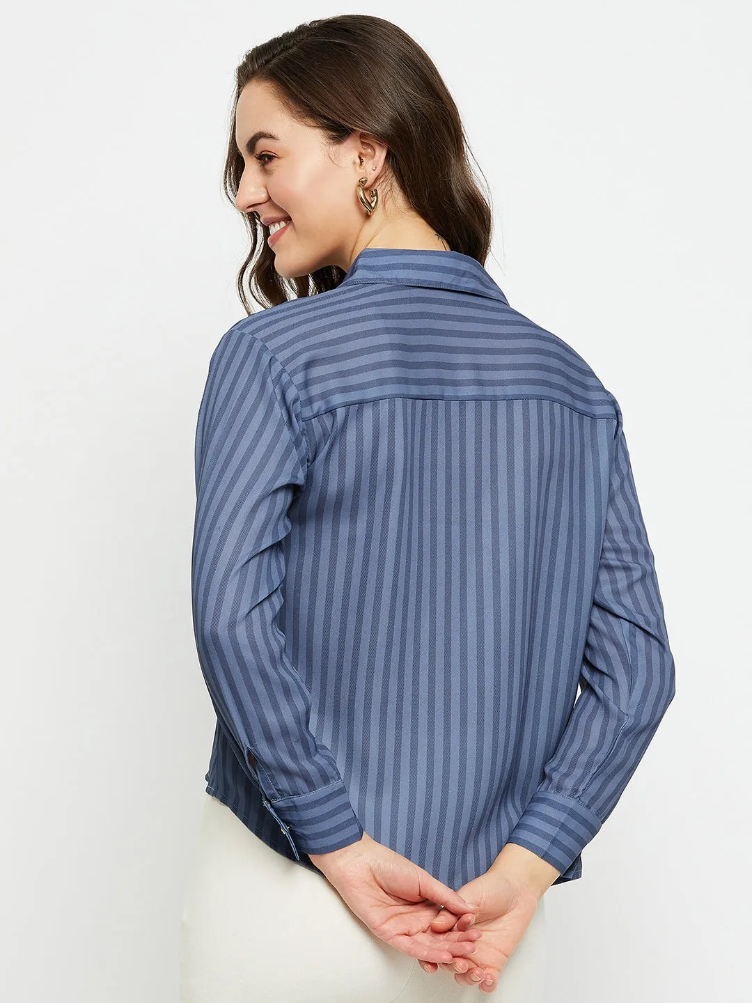 Madame Blue Striped Polo Neck Shirt