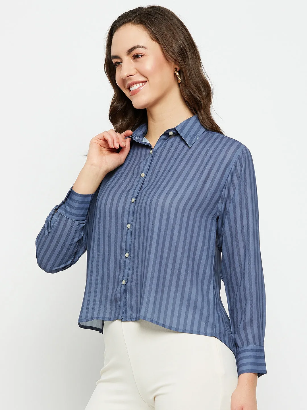 Madame Blue Striped Polo Neck Shirt