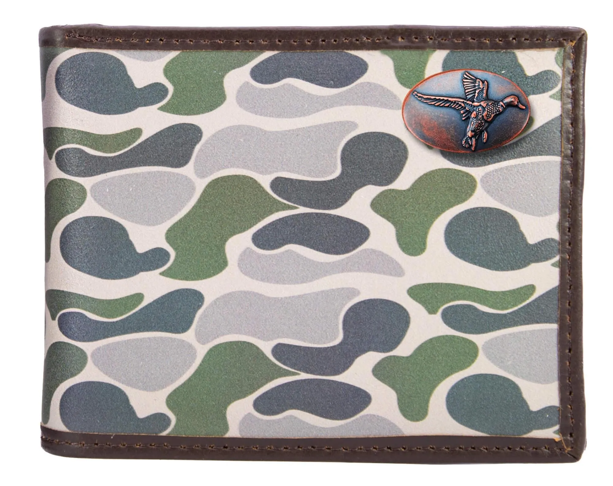 Mallard Men's Bifold Old School Camo Leather Wallet.