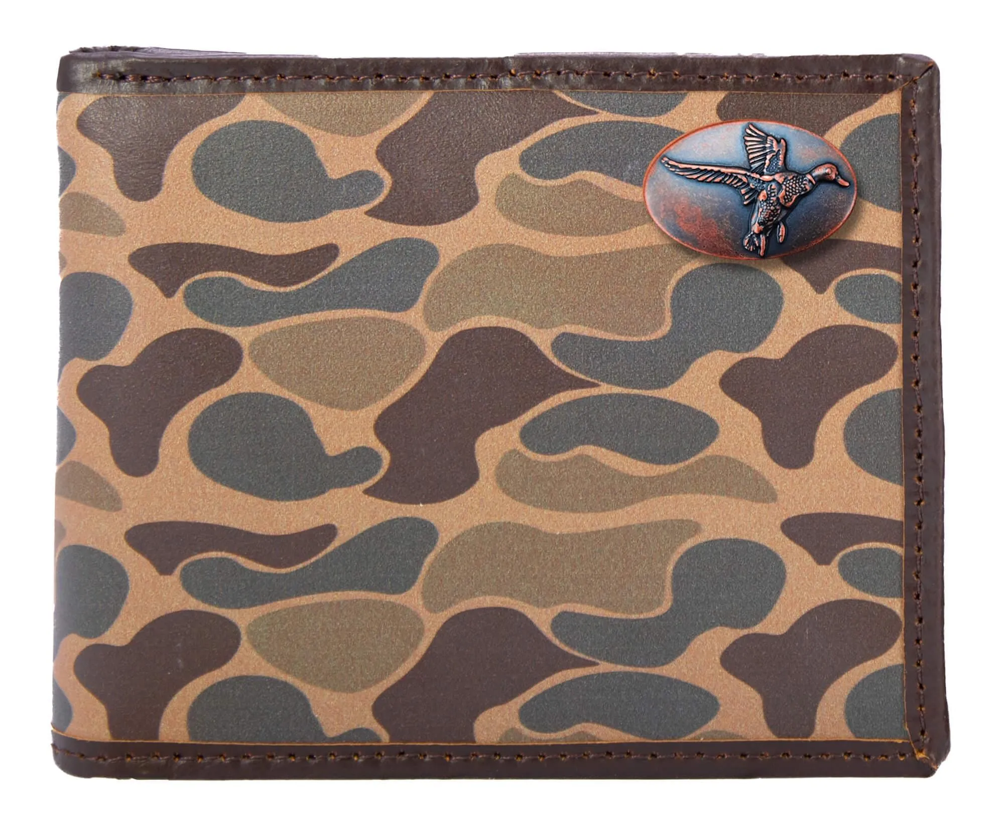 Mallard Men's Bifold Old School Camo Leather Wallet.