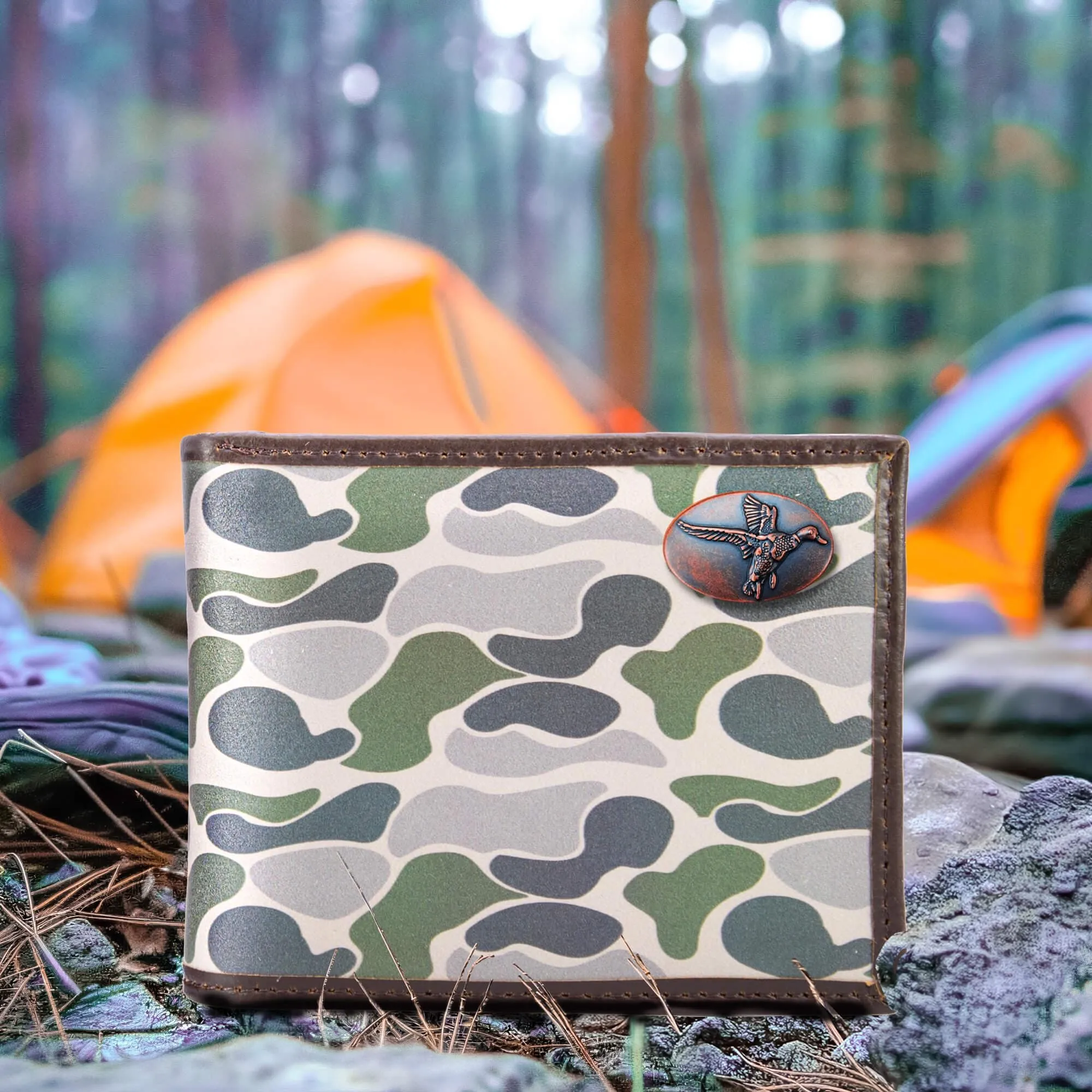 Mallard Men's Bifold Old School Camo Leather Wallet.