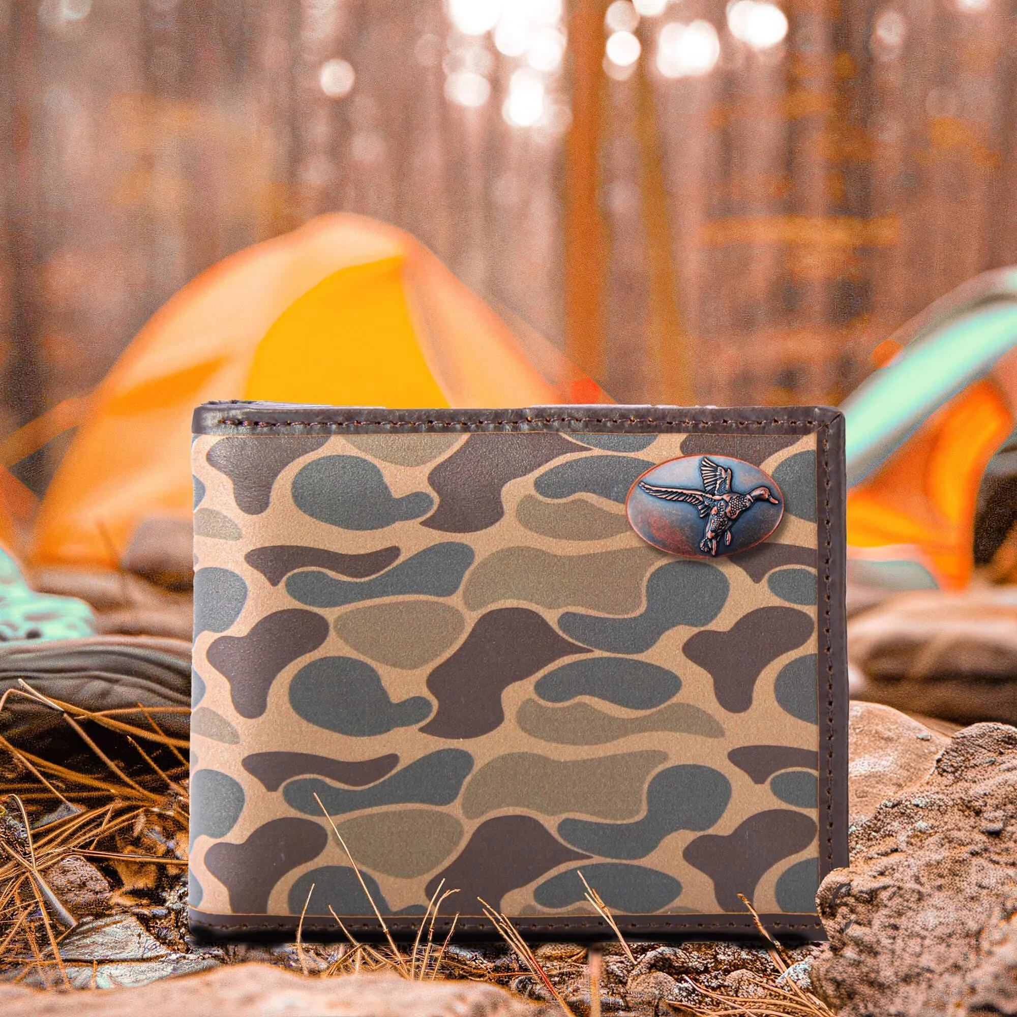 Mallard Men's Bifold Old School Camo Leather Wallet.