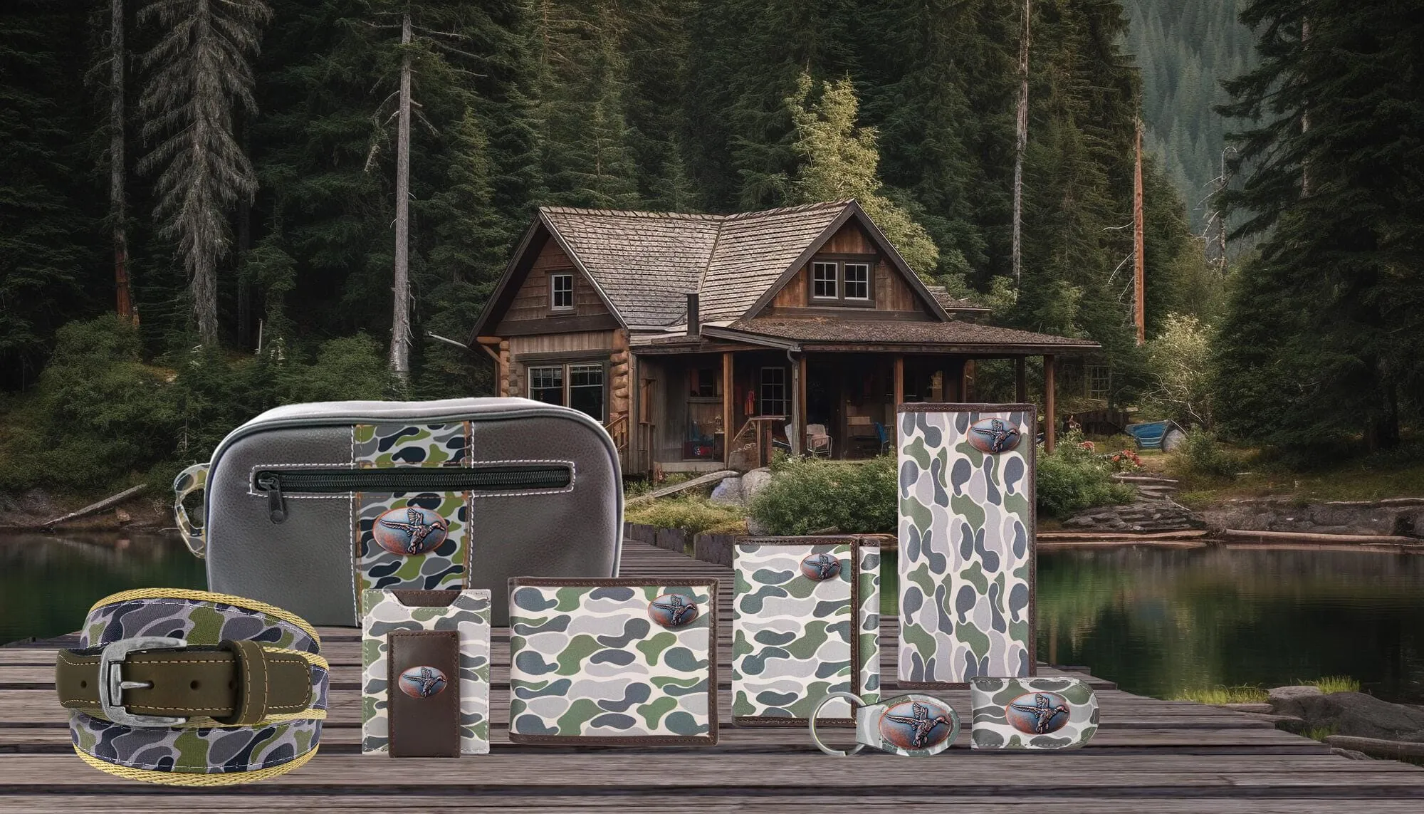 Mallard Men's Bifold Old School Camo Leather Wallet.