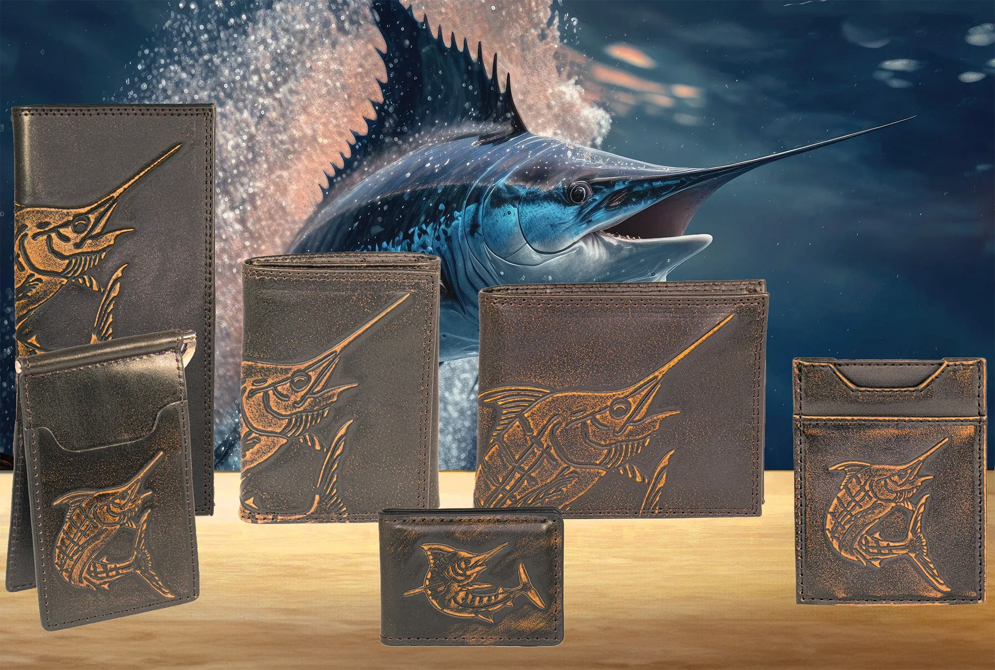 Marlin Burnished Leather Bifold Wallet