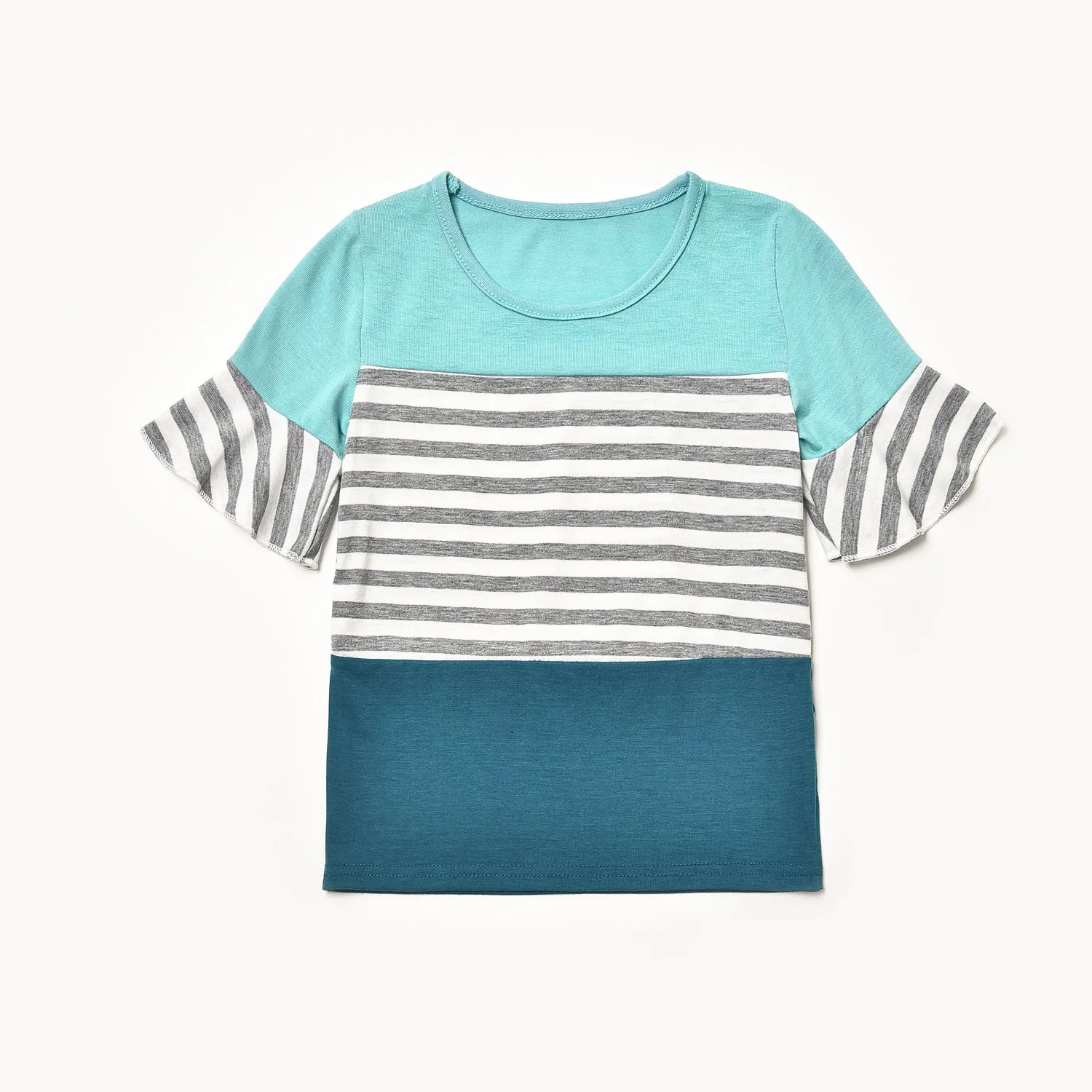 Matching Striped Patchwork Flare Sleeve T-shirts