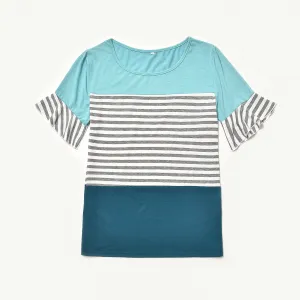 Matching Striped Patchwork Flare Sleeve T-shirts