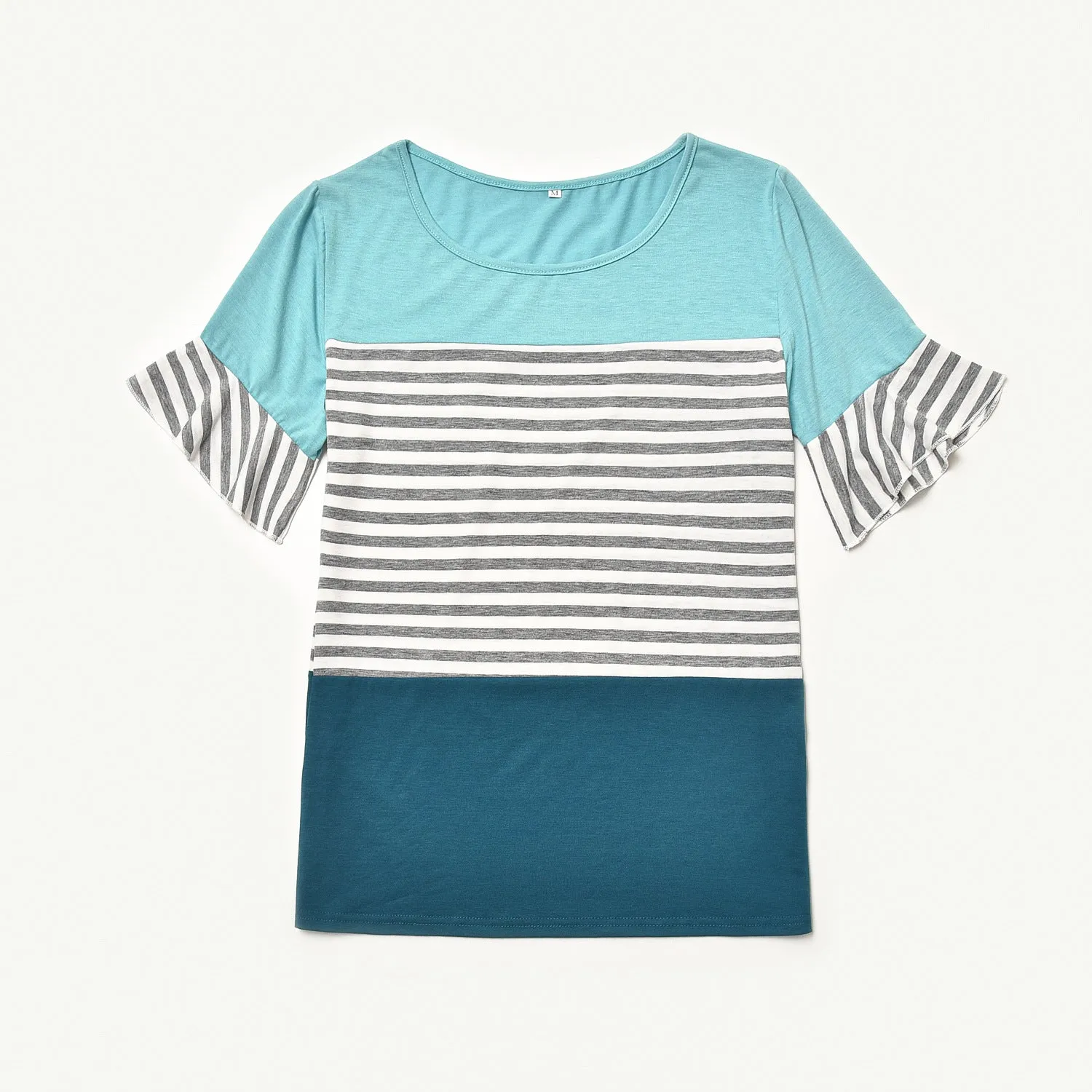 Matching Striped Patchwork Flare Sleeve T-shirts