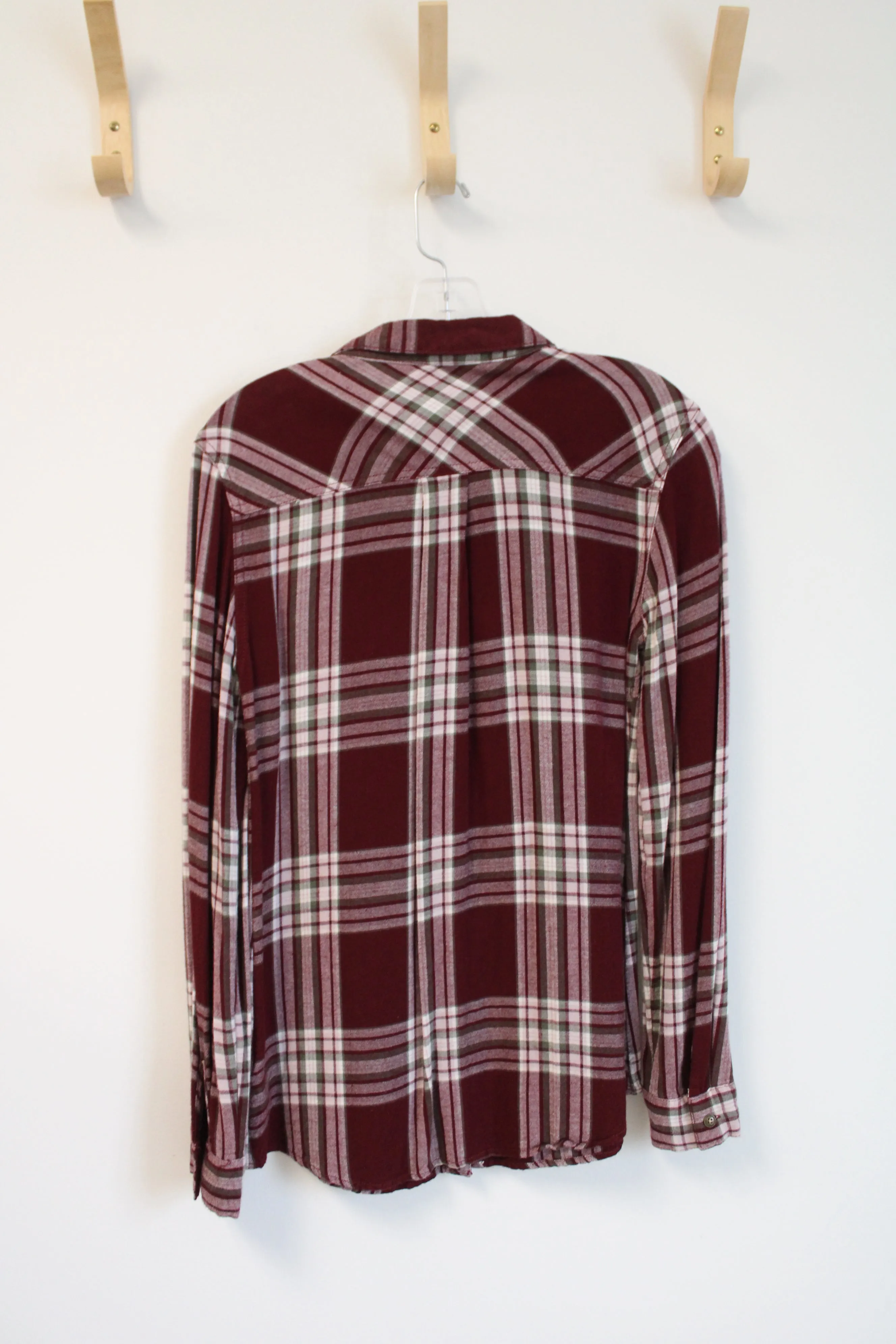 Maurices Maroon White & Green Plaid Button Down Shirt | XS