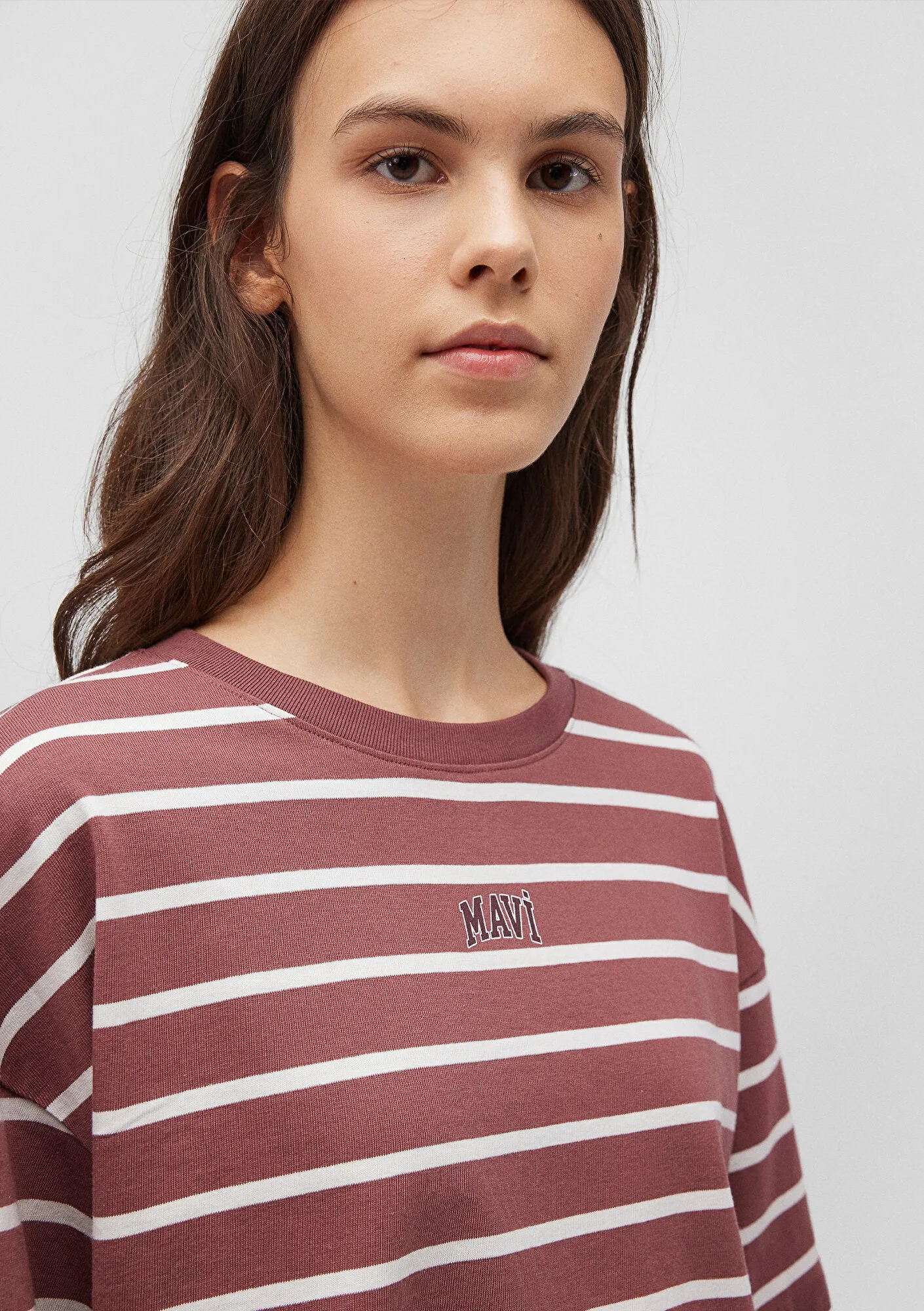 Mavi Logo Printed Burgundy Striped T-Shirt