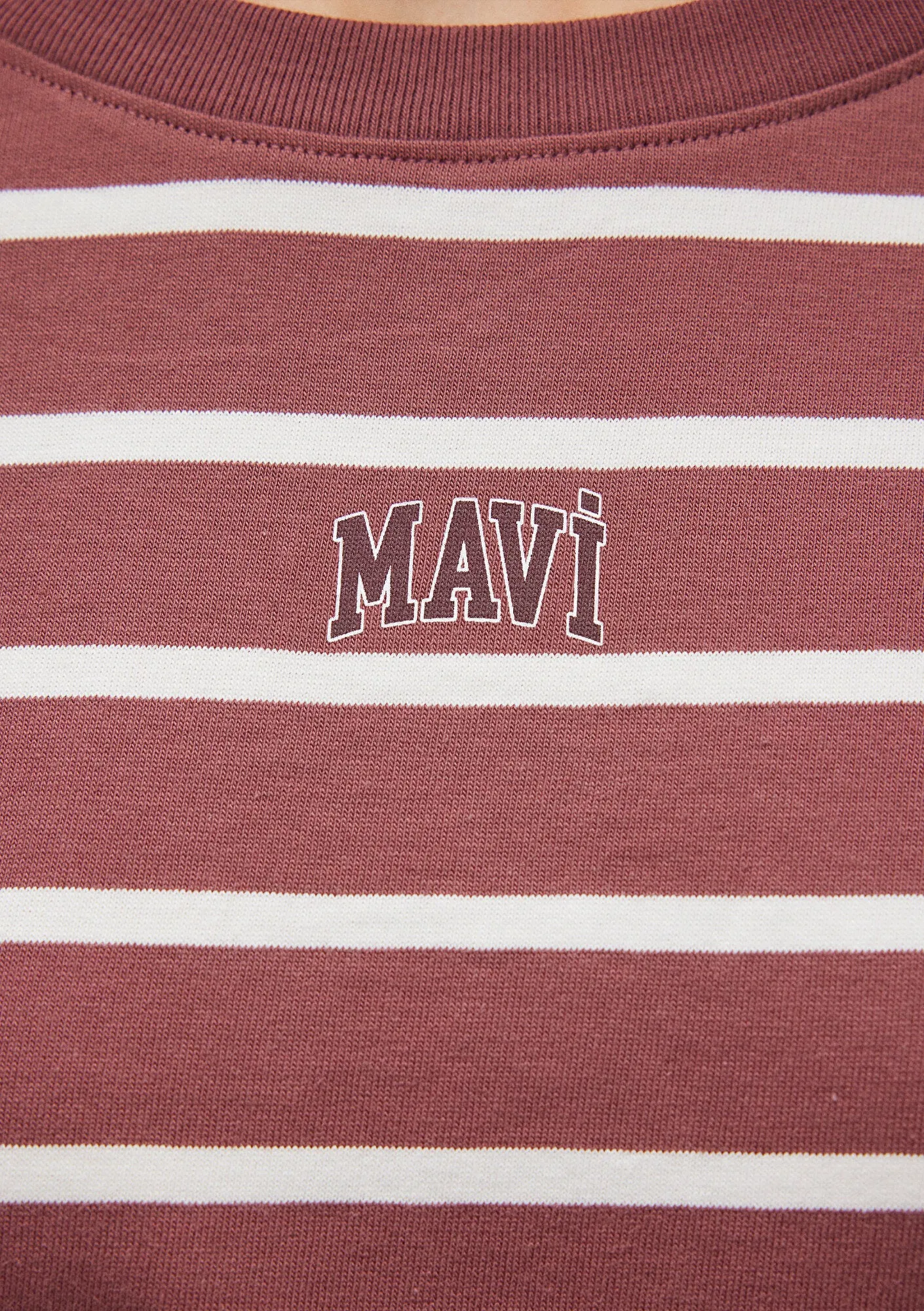 Mavi Logo Printed Burgundy Striped T-Shirt
