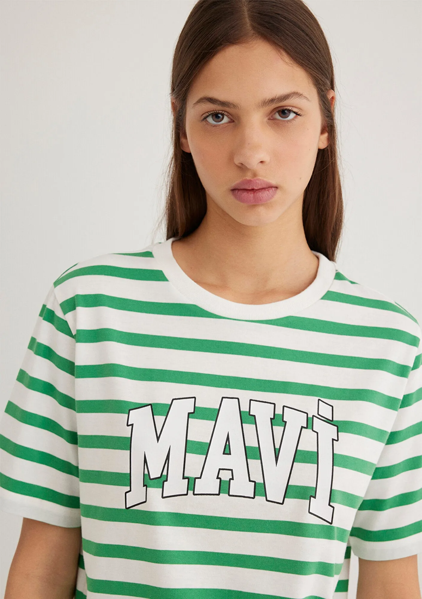 Mavi Logo Printed Green Striped T-Shirt
