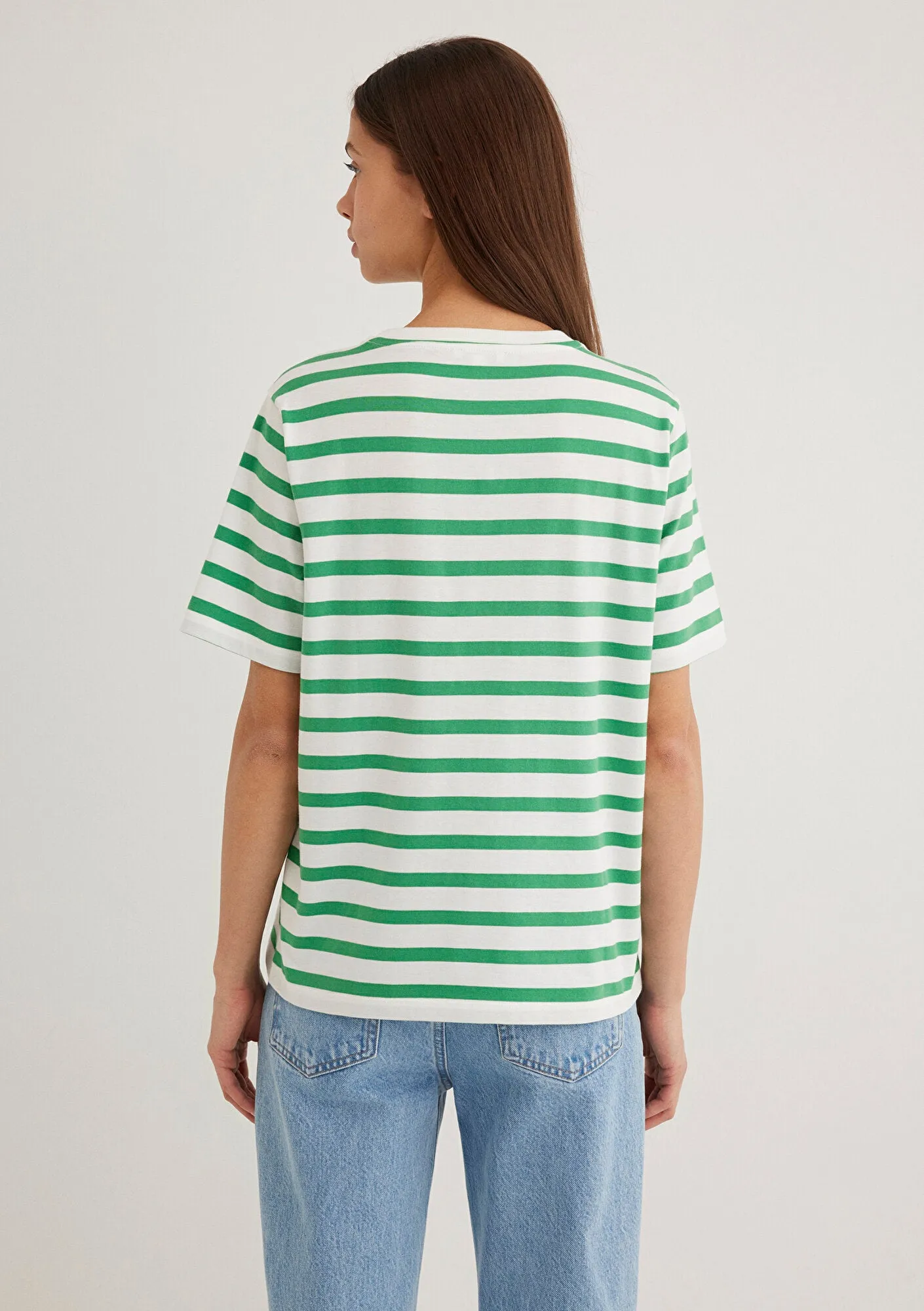 Mavi Logo Printed Green Striped T-Shirt