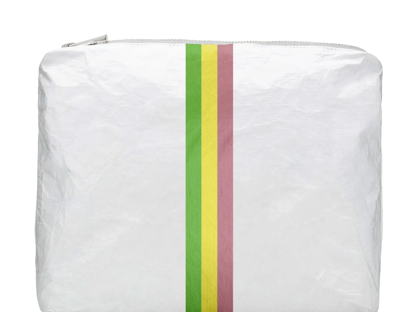 Medium Zipper Pack | Shimmer White with Silver, Yellow, and Pink Stripes