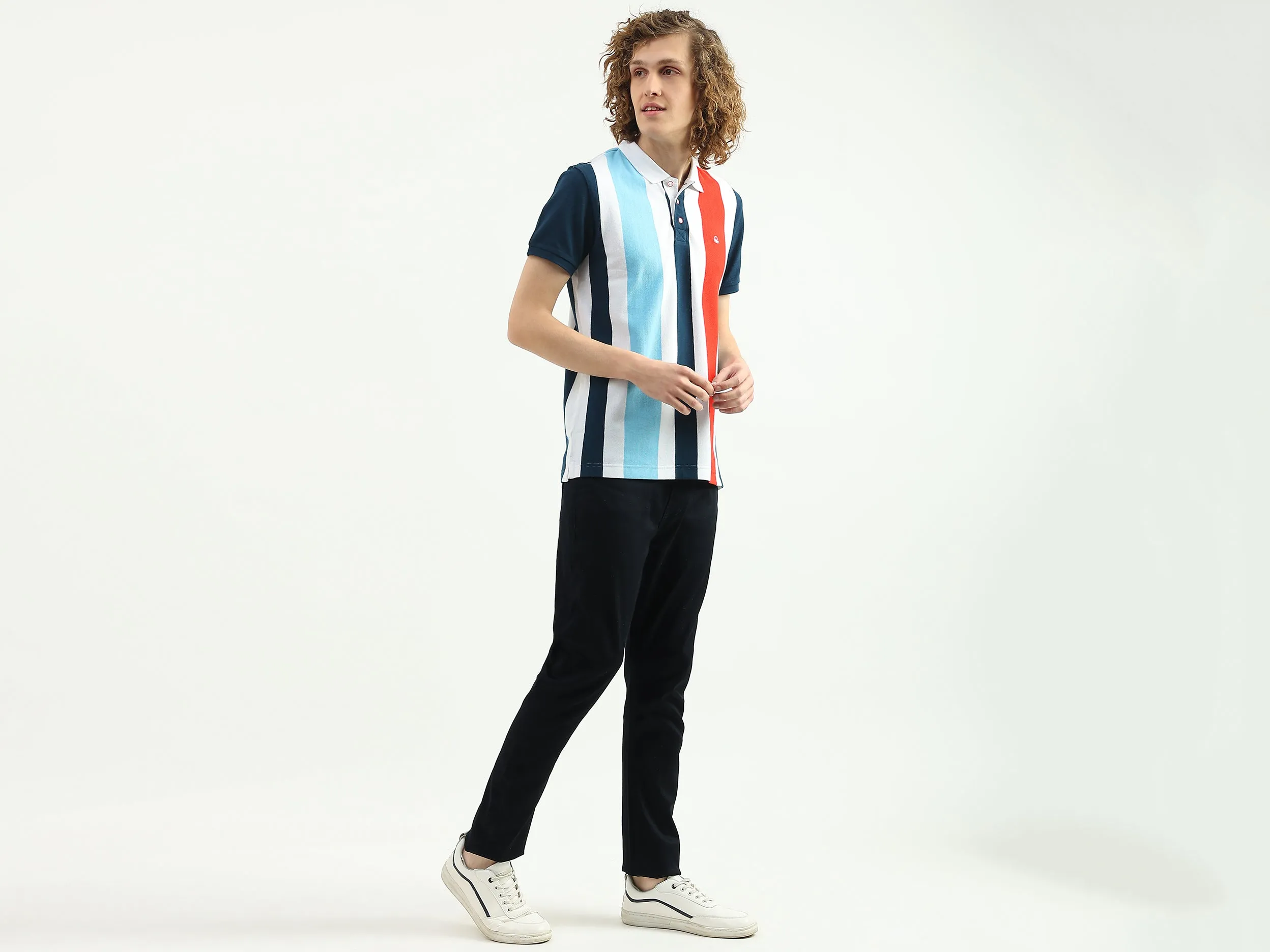 Men Striped Polo Collar T-Shirt