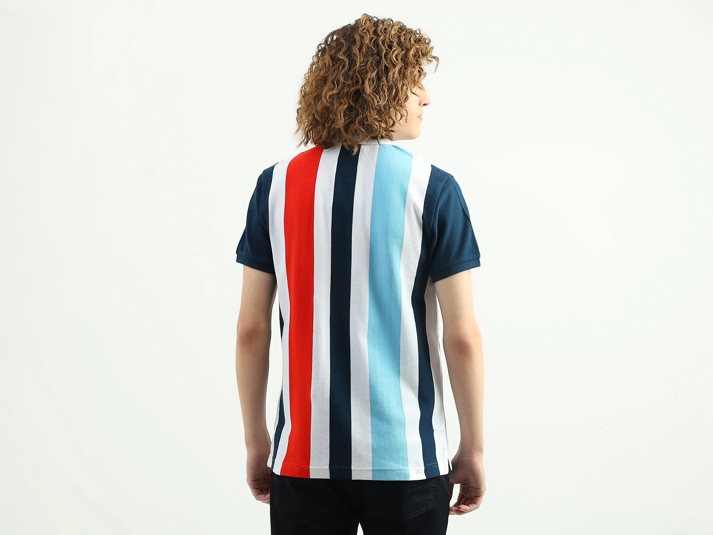 Men Striped Polo Collar T-Shirt