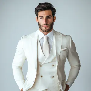 Men's 3-Piece White Suit with Peak Lapels | Perfect for Weddings & Groomsmen