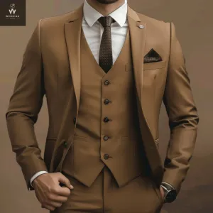 Men's Brown Three-Piece Wedding Suit - Bespoke Custom Tailored Suits for Men