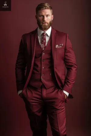 Men's Burgundy Three-Piece Wedding Suit - Custom Made and Bespoke Tailored Suits