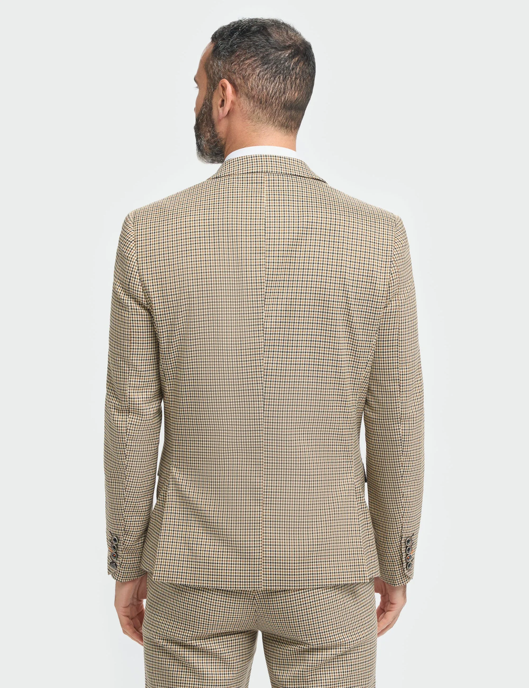 MENS ELWOOD HOUNDSTOOTH TAN THREE PIECE SUIT
