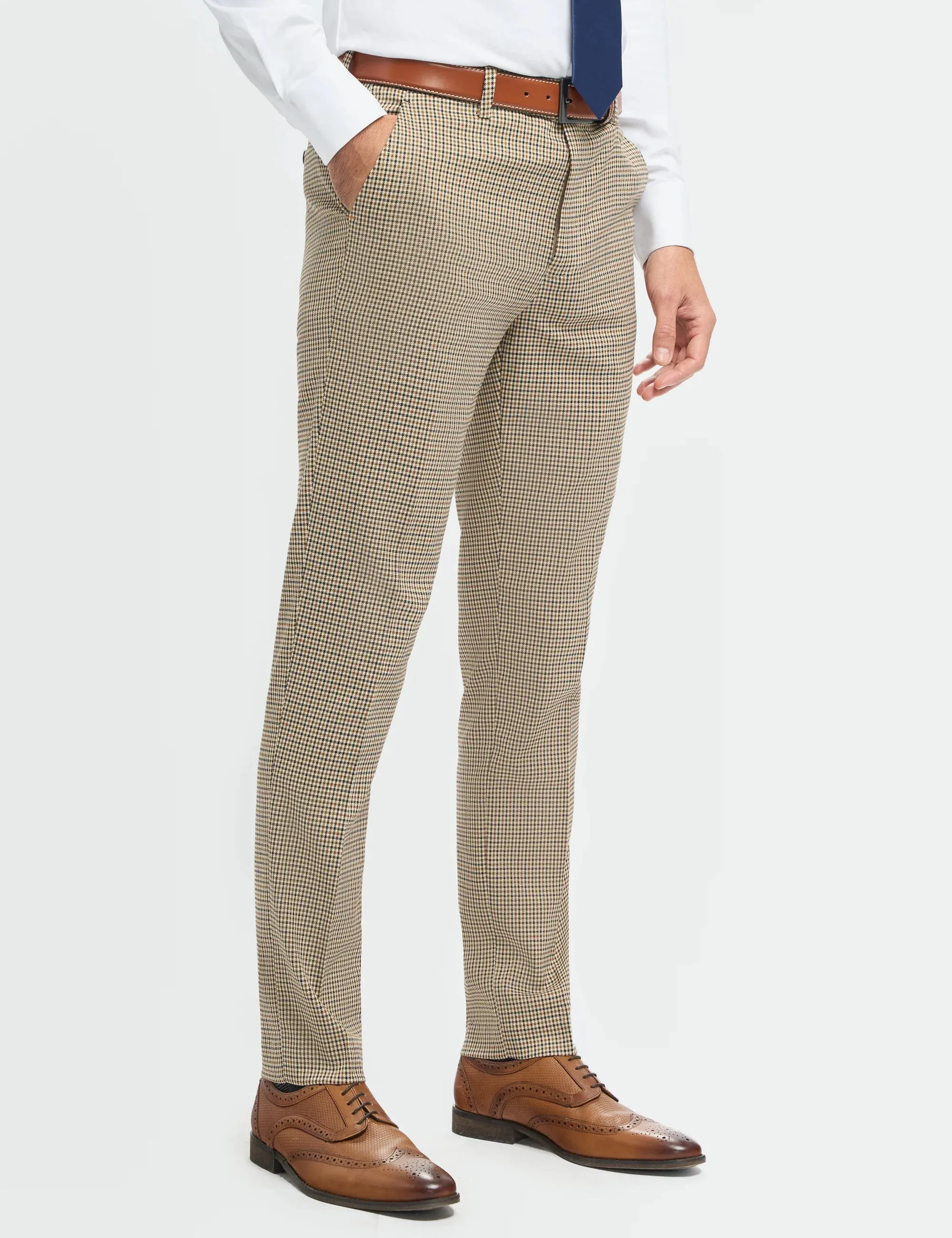 MENS ELWOOD HOUNDSTOOTH TAN THREE PIECE SUIT