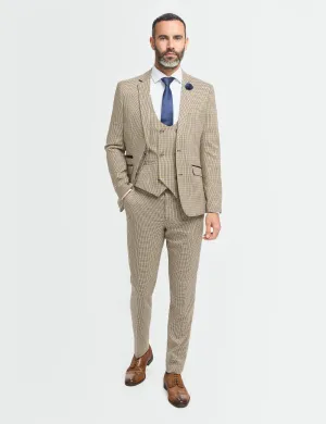 MENS ELWOOD HOUNDSTOOTH TAN THREE PIECE SUIT