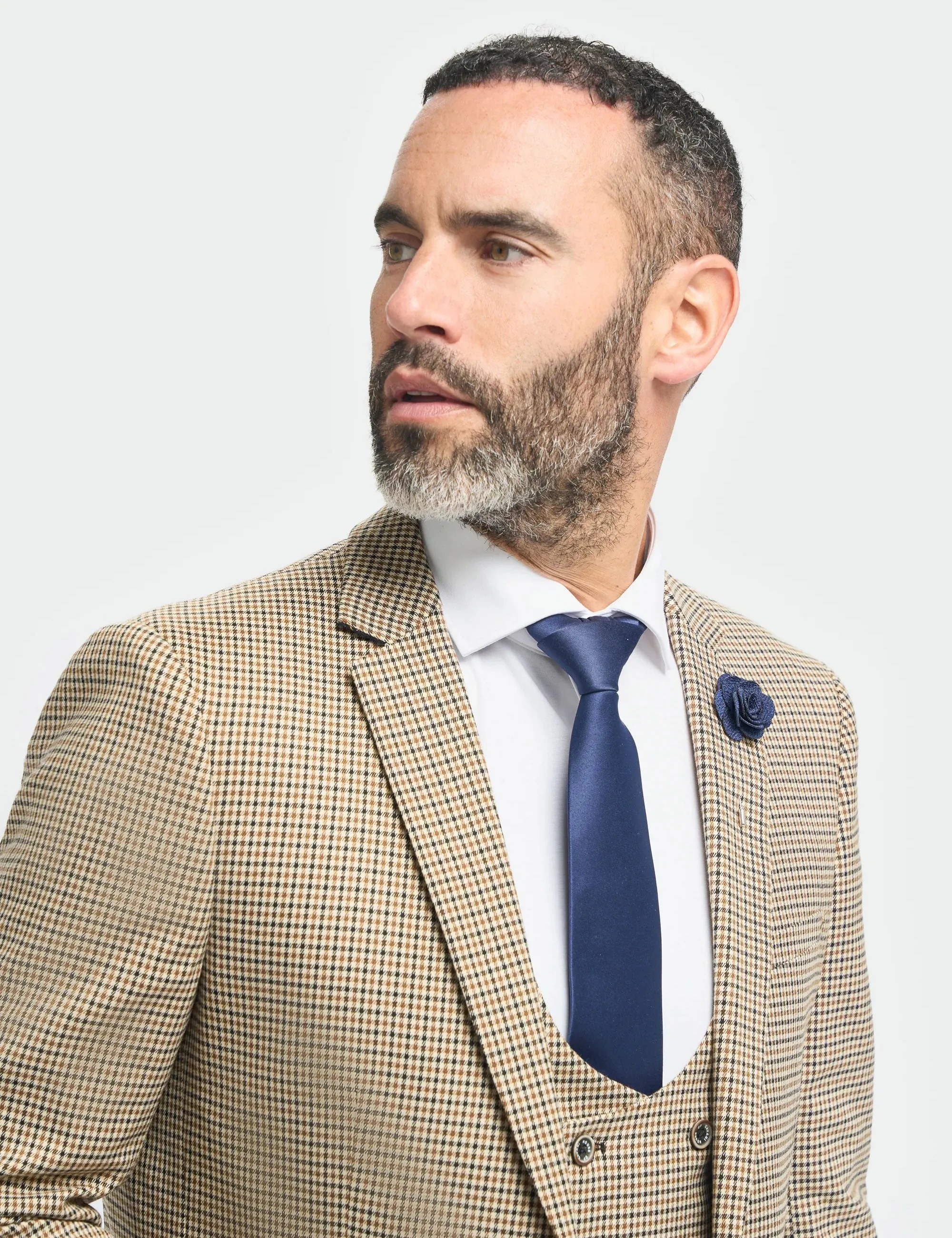 MENS ELWOOD HOUNDSTOOTH TAN THREE PIECE SUIT