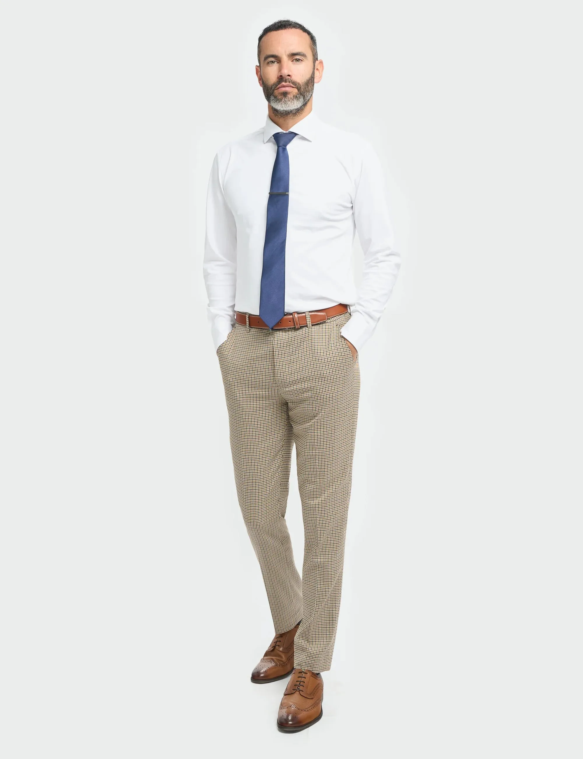 MENS ELWOOD HOUNDSTOOTH TAN THREE PIECE SUIT